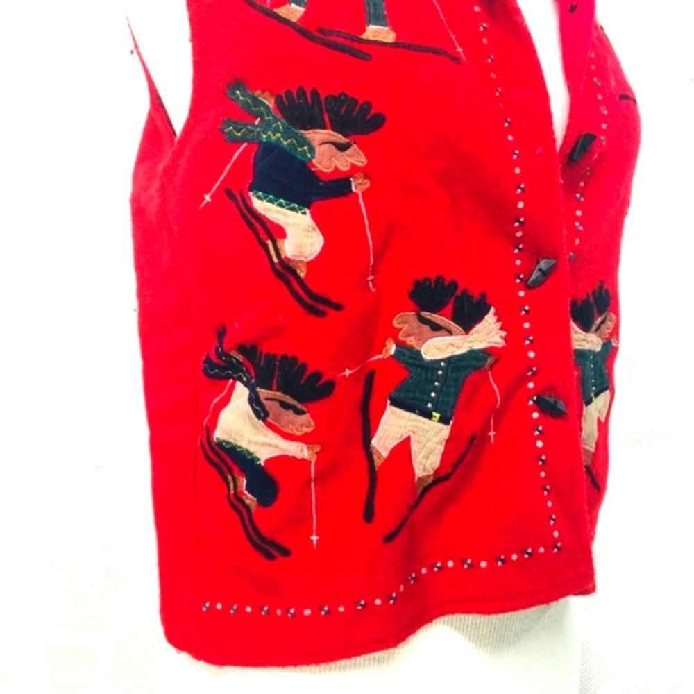 Xmas Moose Red Wool Blend Christmas Winter Vest Moose M